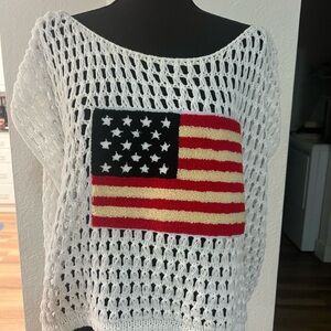 So Me White Open-Knit Sweater with Flag Design